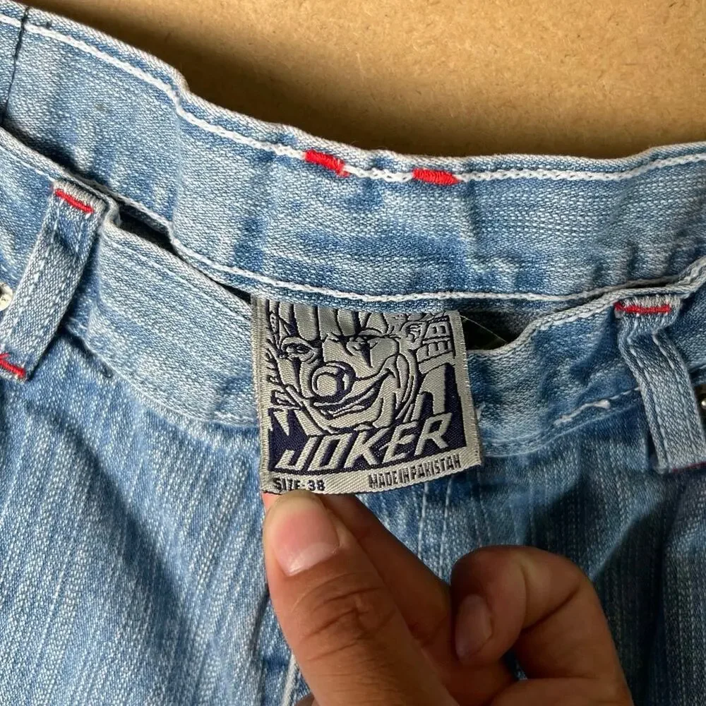 Vtg Y2K Joker Jorts Mens Blue Denim Shorts Baggy Wide Leg Skater 90s Size 38